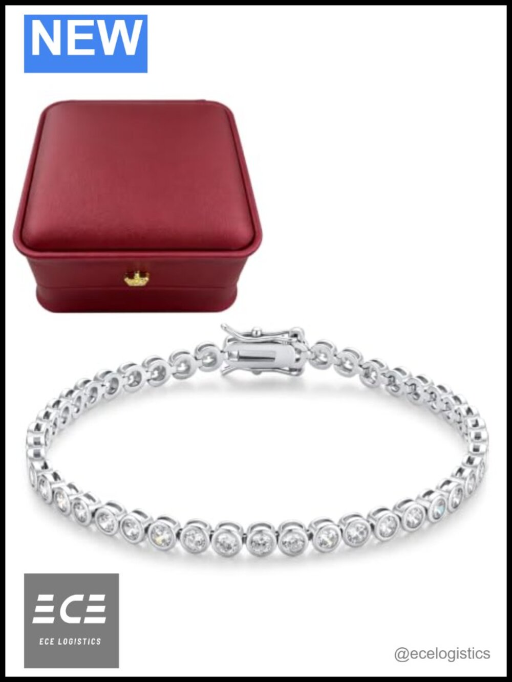 14K Gold Plated CZ Tennis Bracelet 7.5 Inch Bezel Set Gift Box
